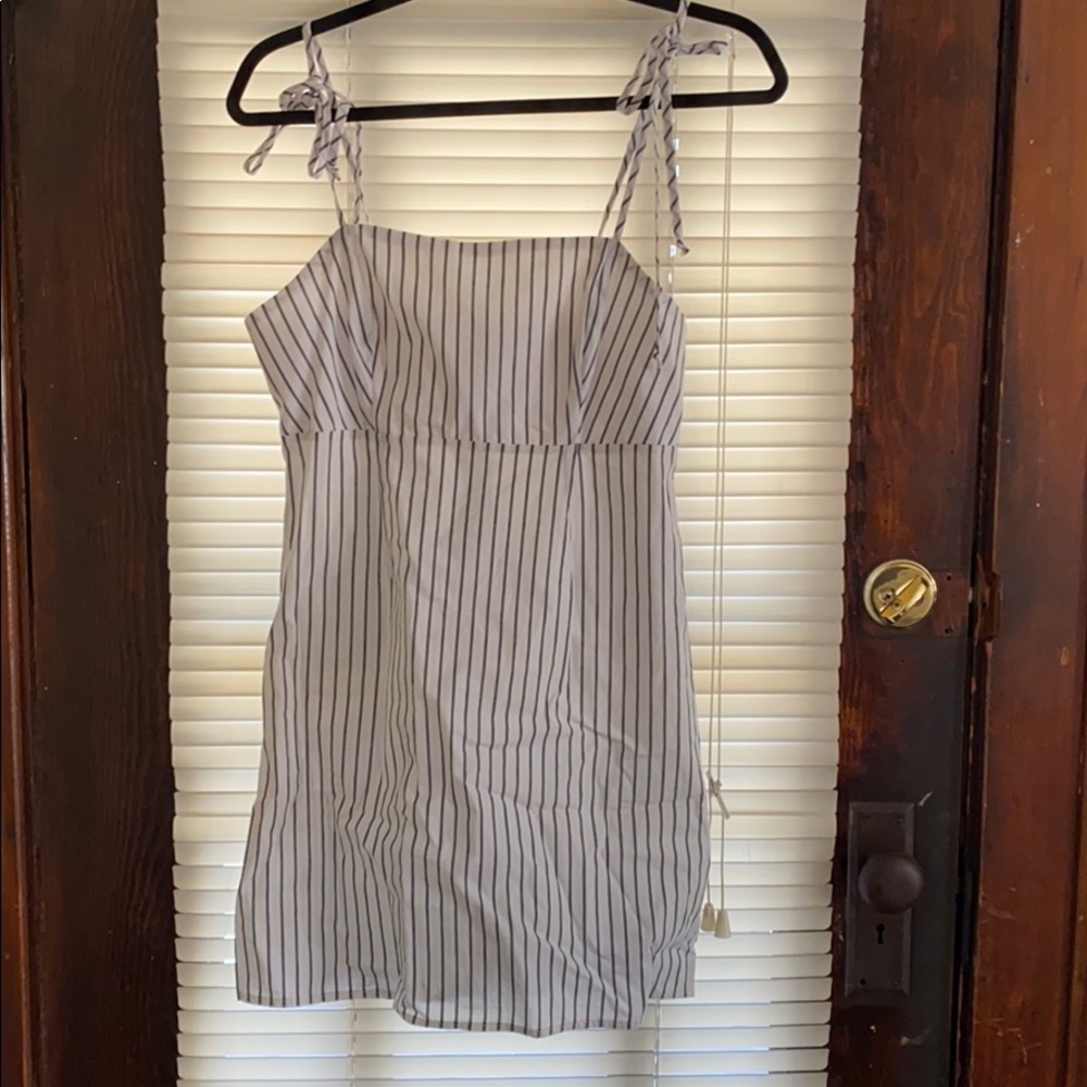 White and blue striped linen mini dress